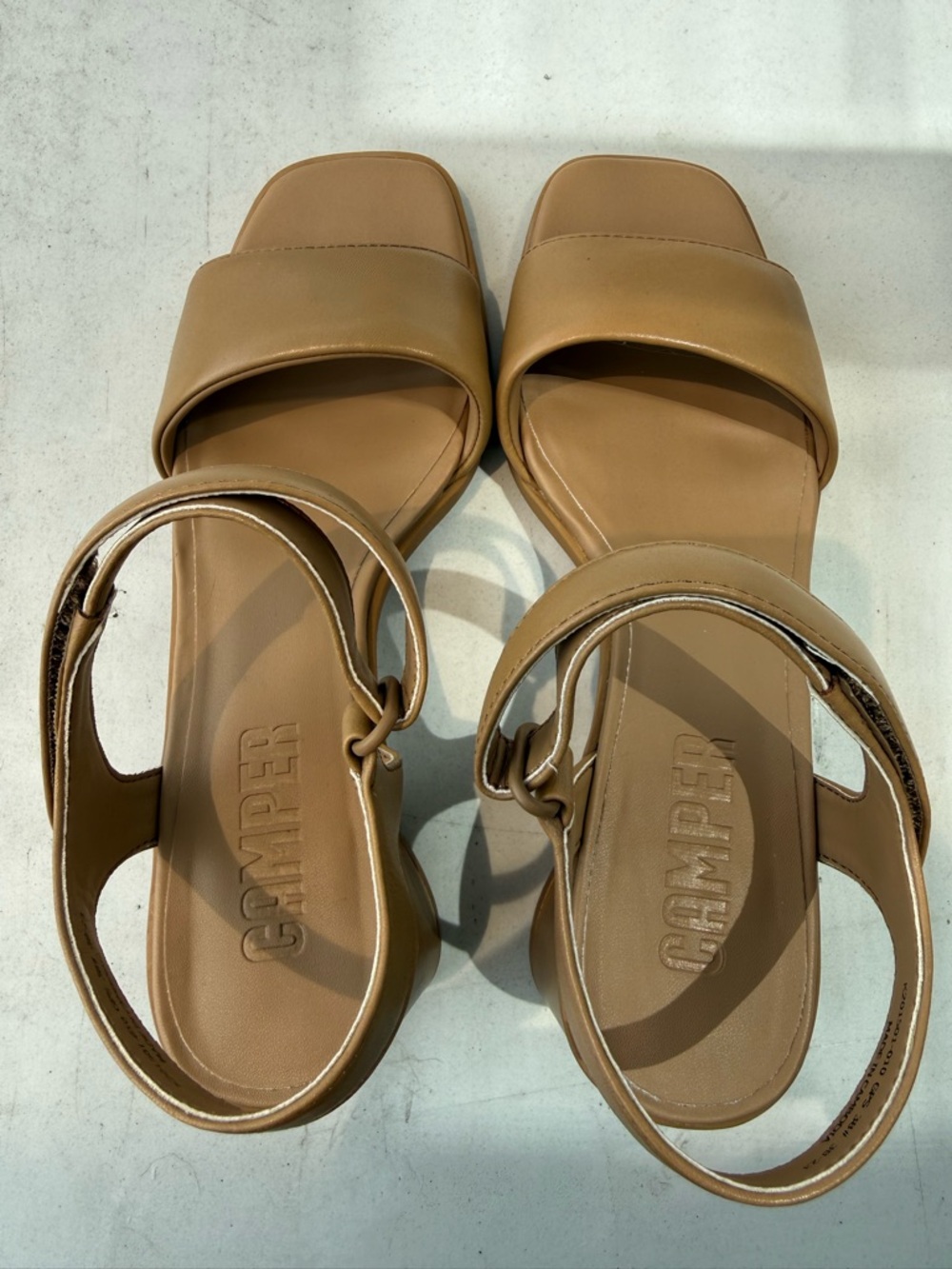 Camper Tan Leather Strappy Square-Toe Sandals